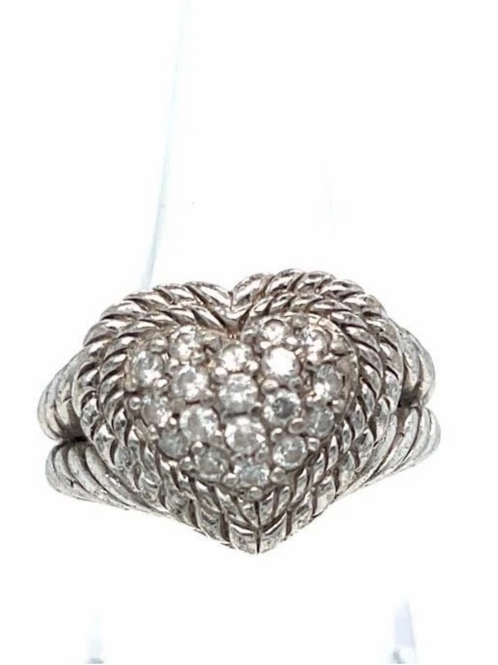 Retired EUC-Judith Ripka Sterling Silver 925 CZ Heart shaped w/Rope Style Trim - Picture 6 of 8